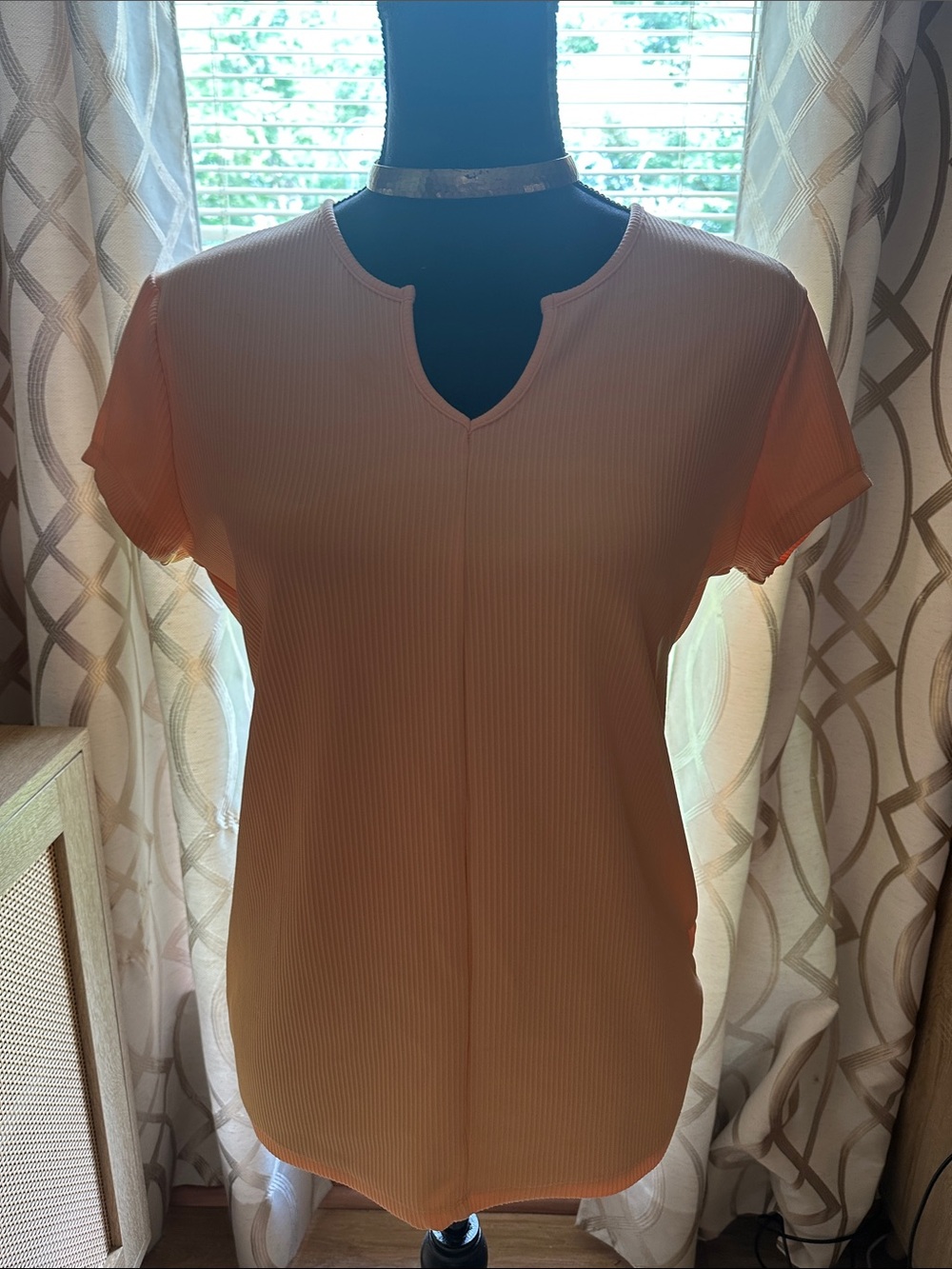 MTA Sport Peach Ribbed Short-Sleeve Tee with Notch Neckline